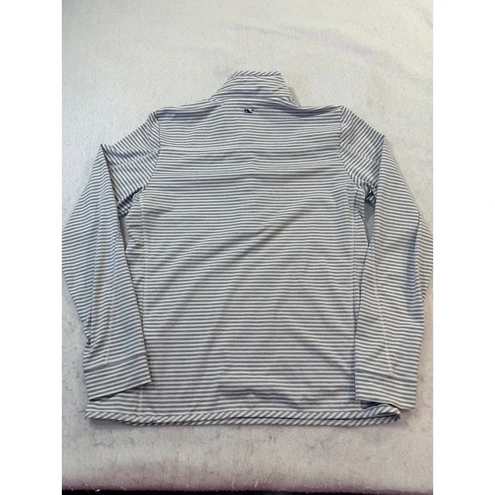 Vineyard Vines Mens Shep Shirt Grey White Striped Quarter Zip Pullover Small